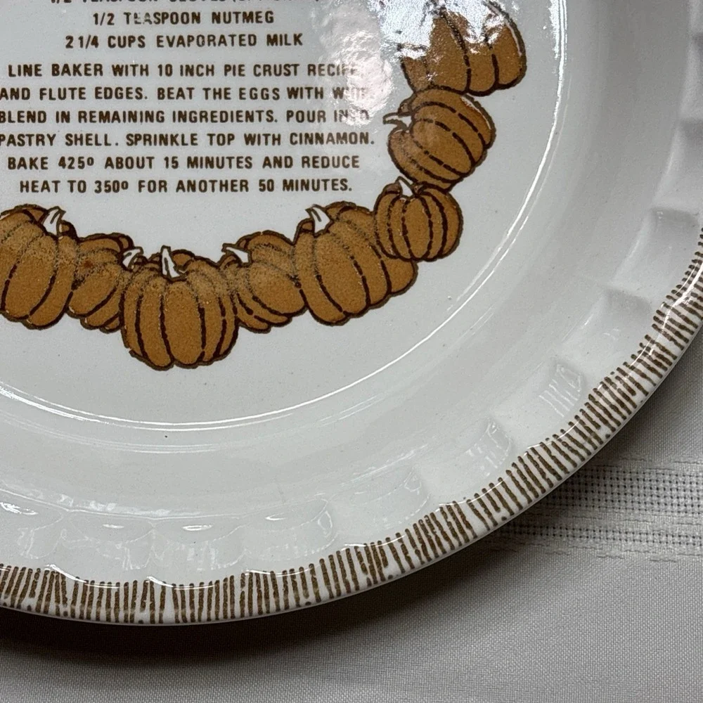 Vintage 1983 Royal China Country Harvest Pumpkin Pie Recipe Baking Dish - USA